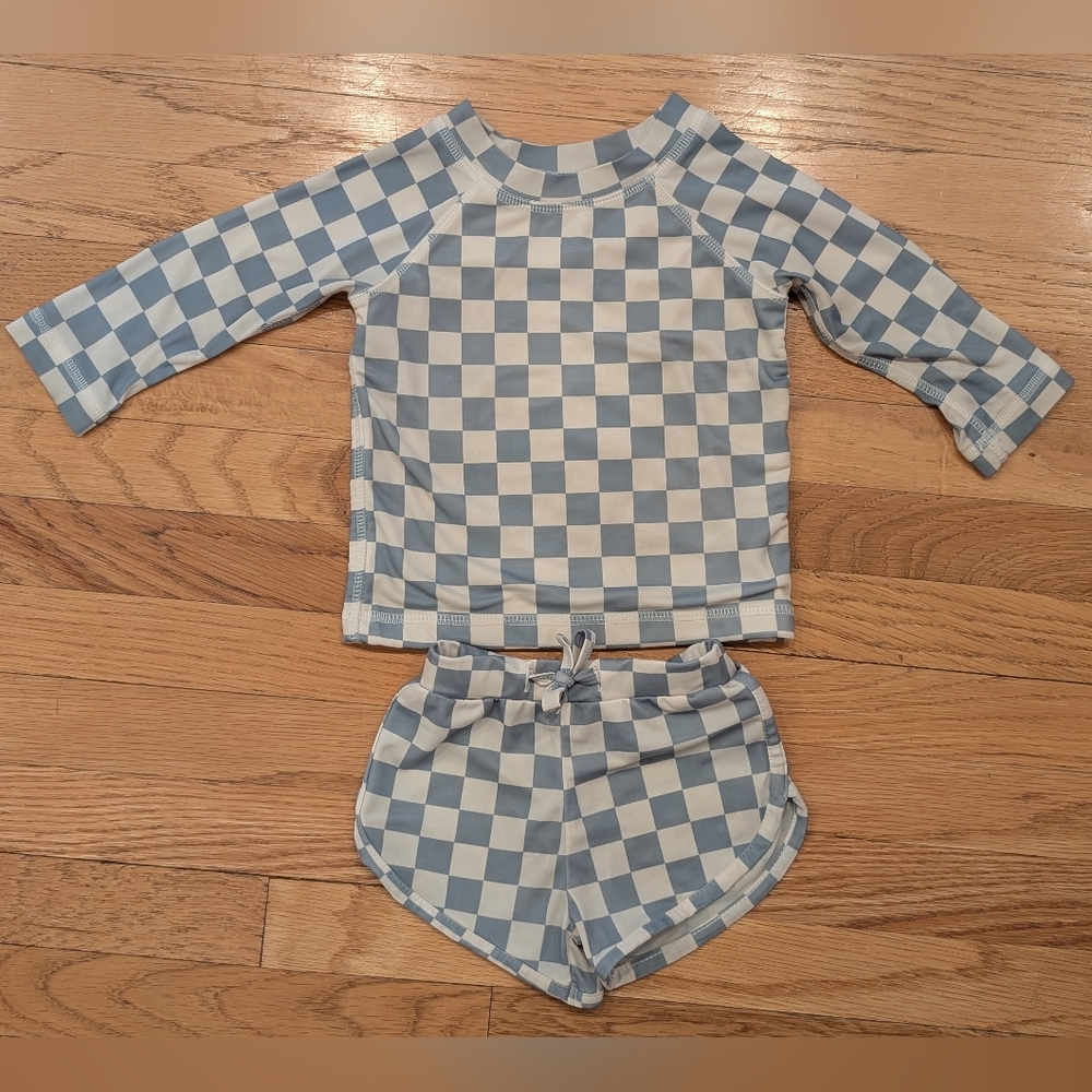 Blue and White Checkered Swim Set